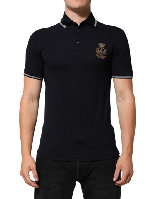 Navy Blue Cotton Crown Crest Logo Men T-Shirt