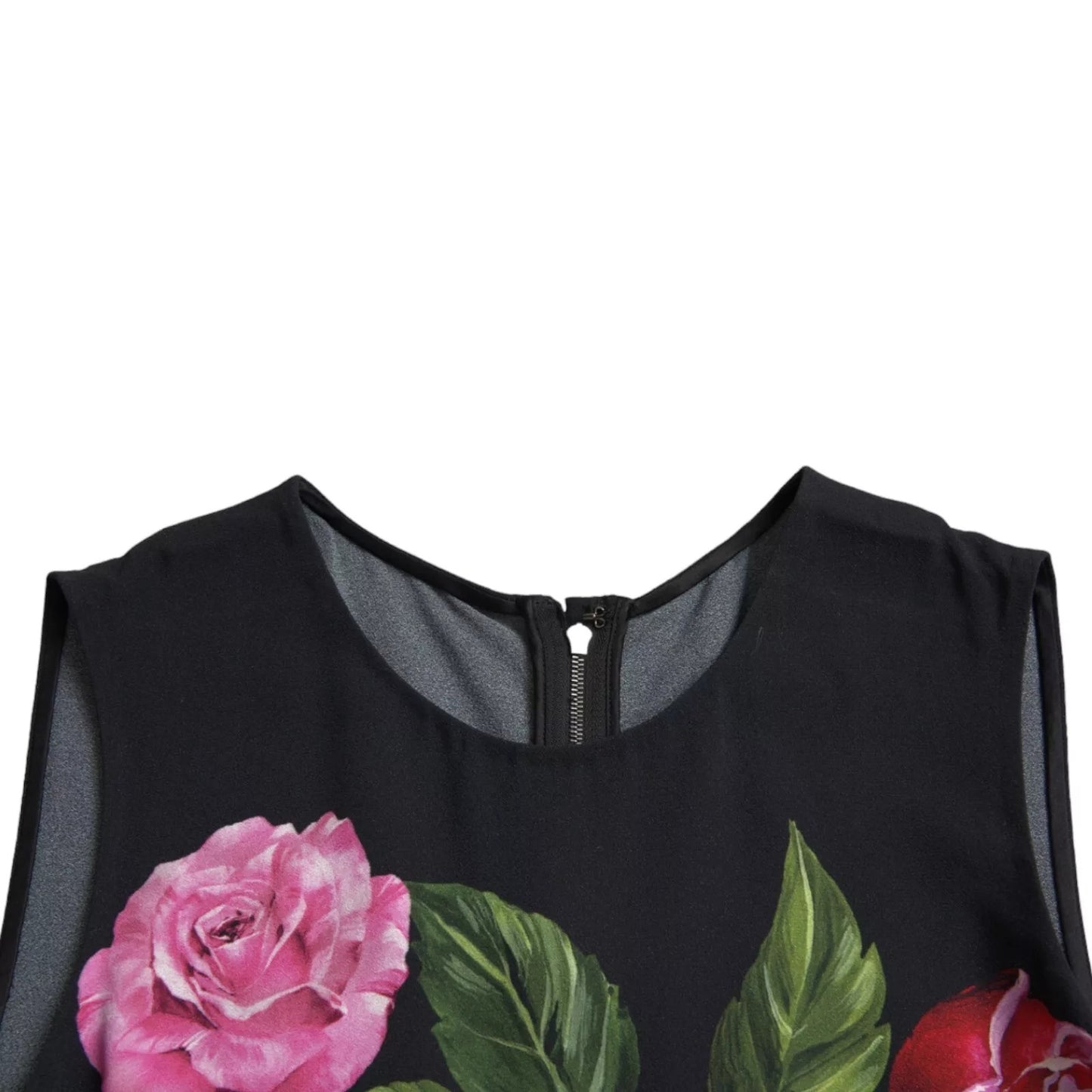 Black Floral Viscose Round Neck Tank Top