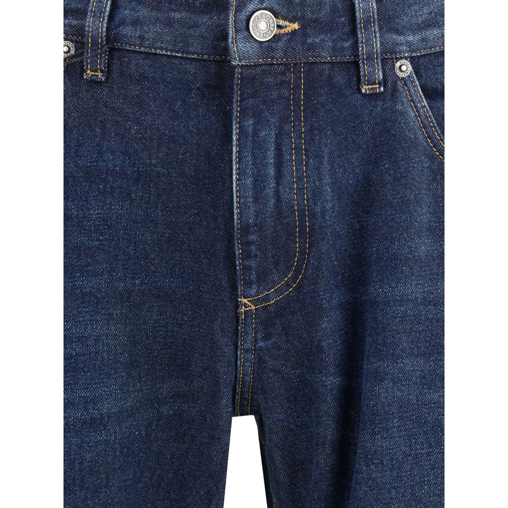 Blue Cotton Straight-Leg Jeans