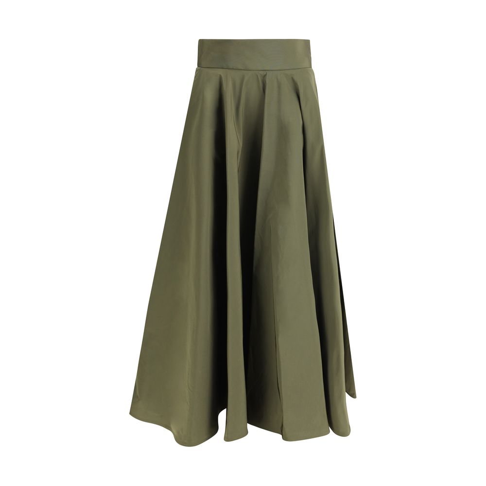 Green Polyester Midi Skirt