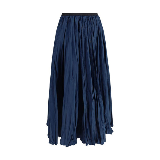 Blue Polyester Midi Skirt