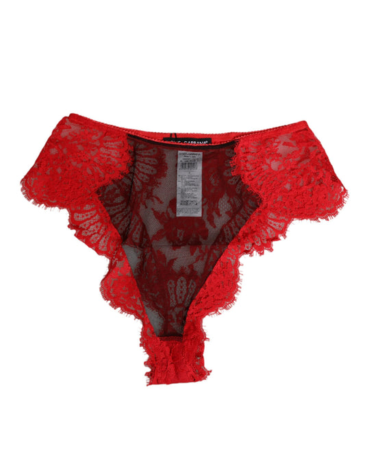 Red Floral Lace Sheer Briefs Women Underwear