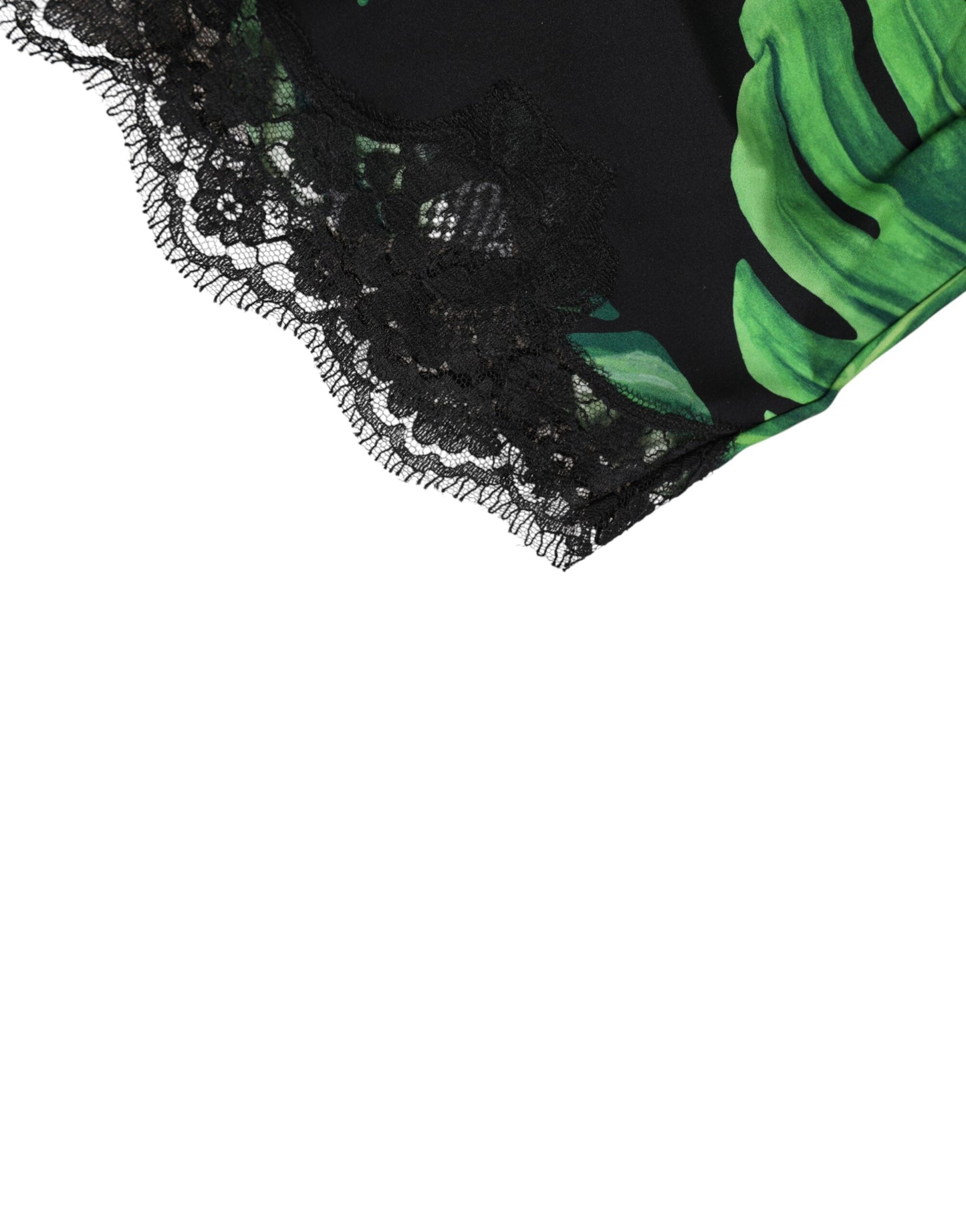 Black Green Tropical Print Lace Underwear