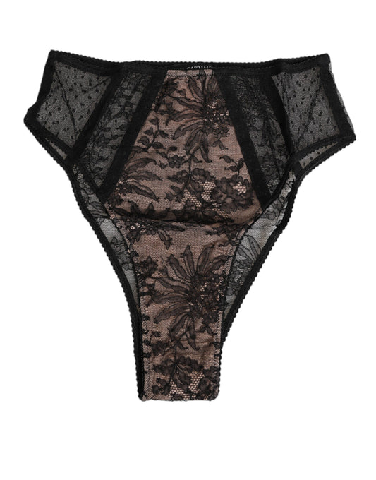 Black Floral Lace Sheer Mesh High Waist Underwear