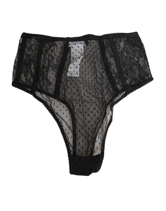 Black Lace Polka Dot Mesh High Waist Underwear