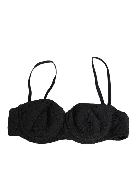 Black Polyester Embroidered Underwire Bra Underwear