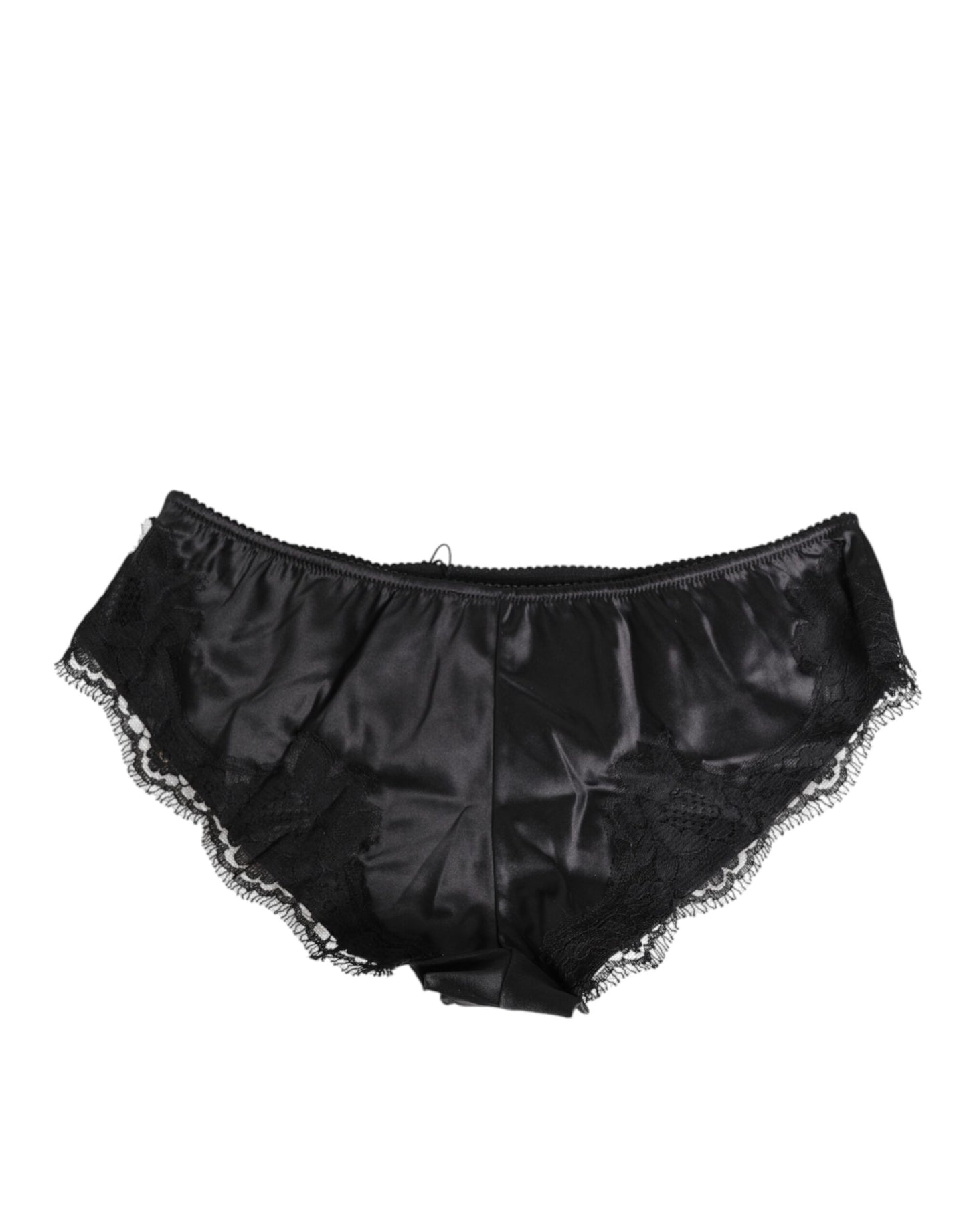 Black Silk Satin Lace Trim Panty  Underwear