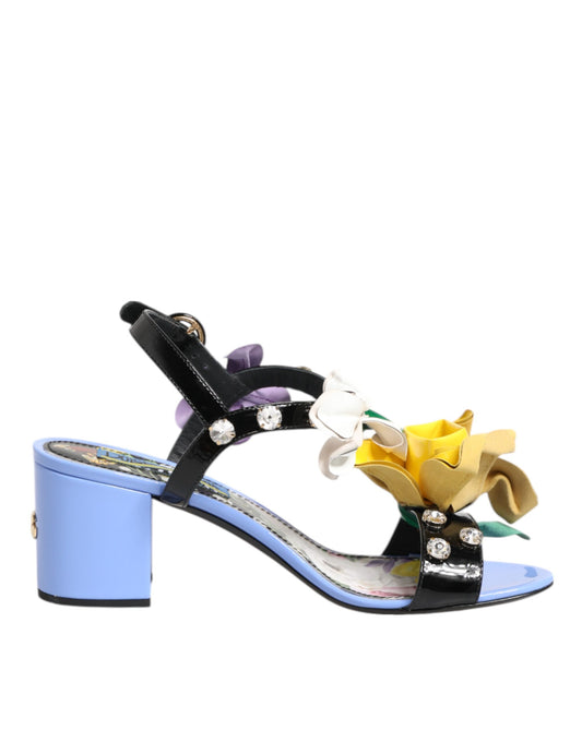 Multicolor Floral Appliqué Crystal Sandal Shoes