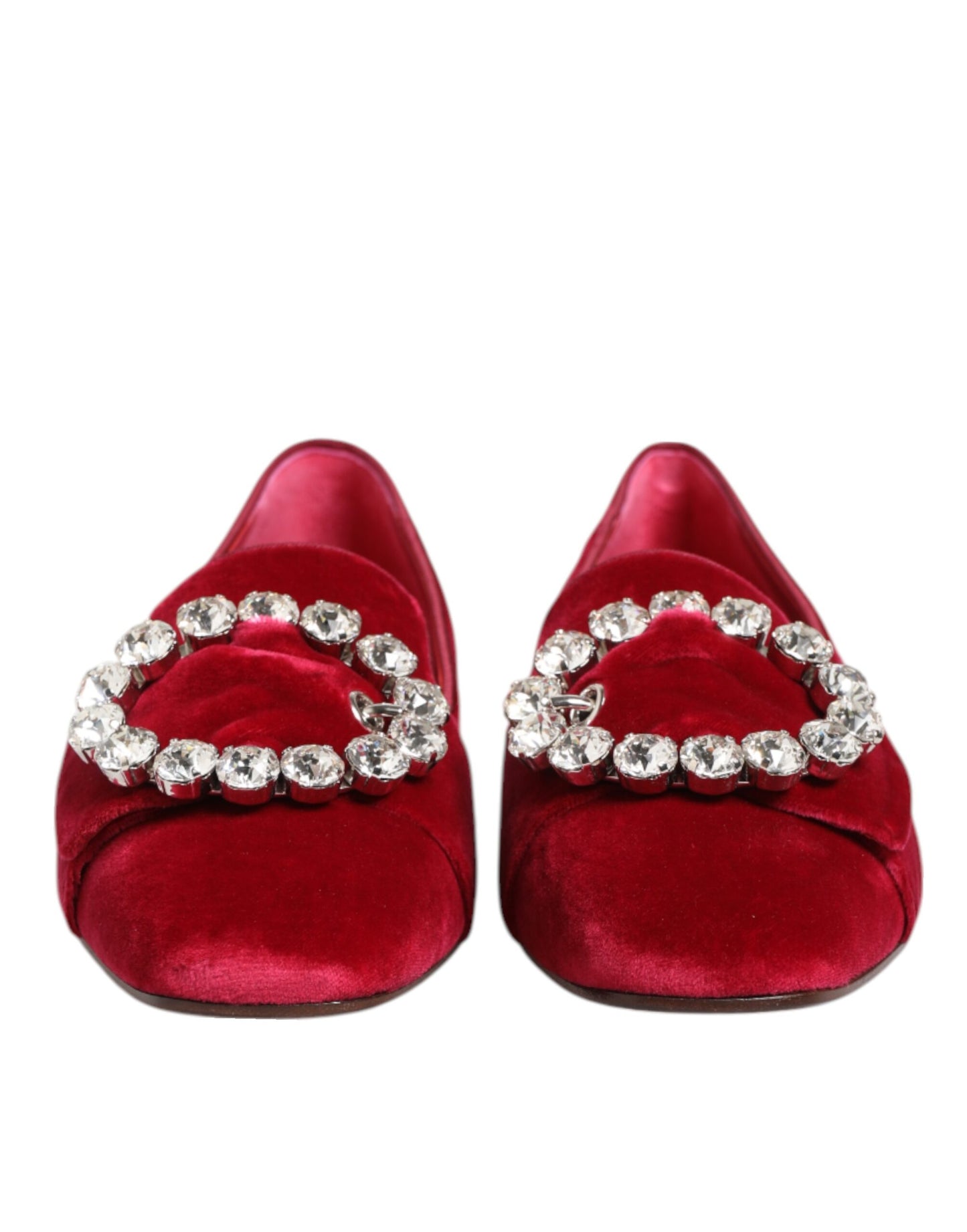 Red Velvet Crystal Buckle Loafers Flats Shoes
