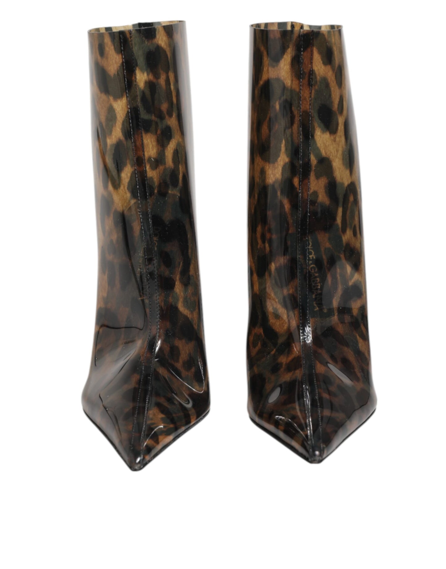 Leopard Print PVC Pointed Toe Boots Shoes