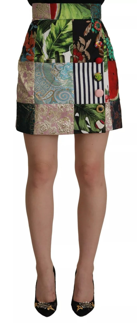 Multicolor Patchwork A-line Polyester Skirt