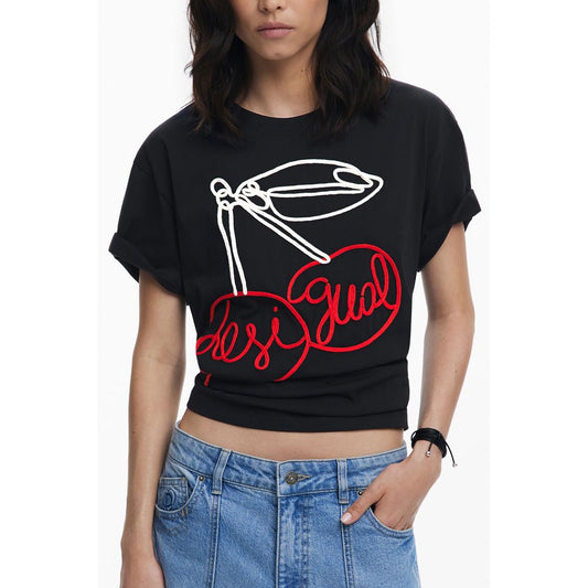 Black Cotton Women T-Shirt