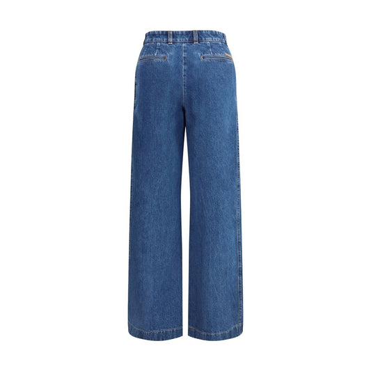 Blue Cotton Straight-Leg Jeans