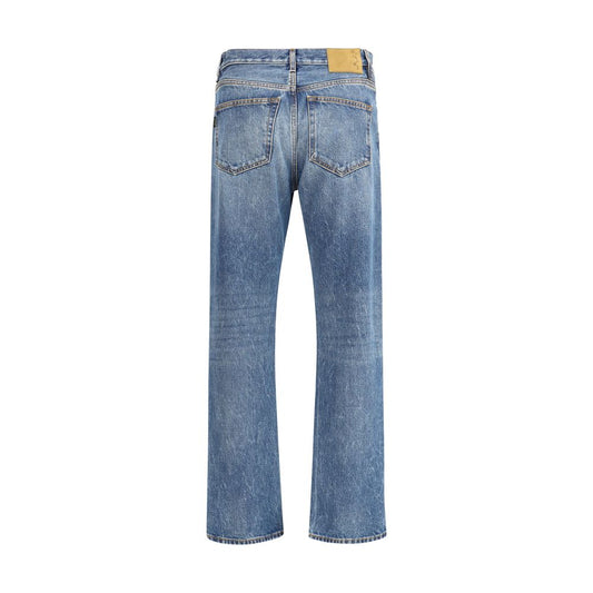 Blue Cotton Straight-Leg Jeans