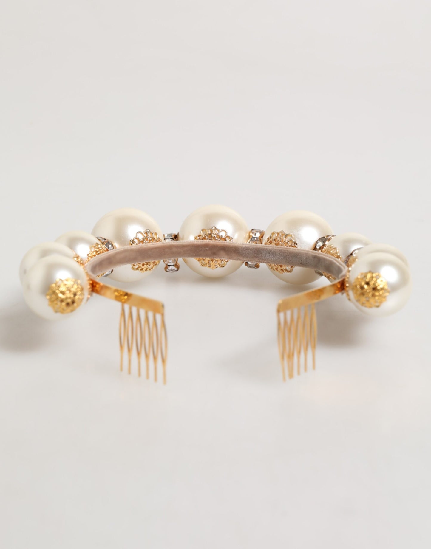 Gold Pearl Crystal Embellished Tiara Hair Accessory Headband