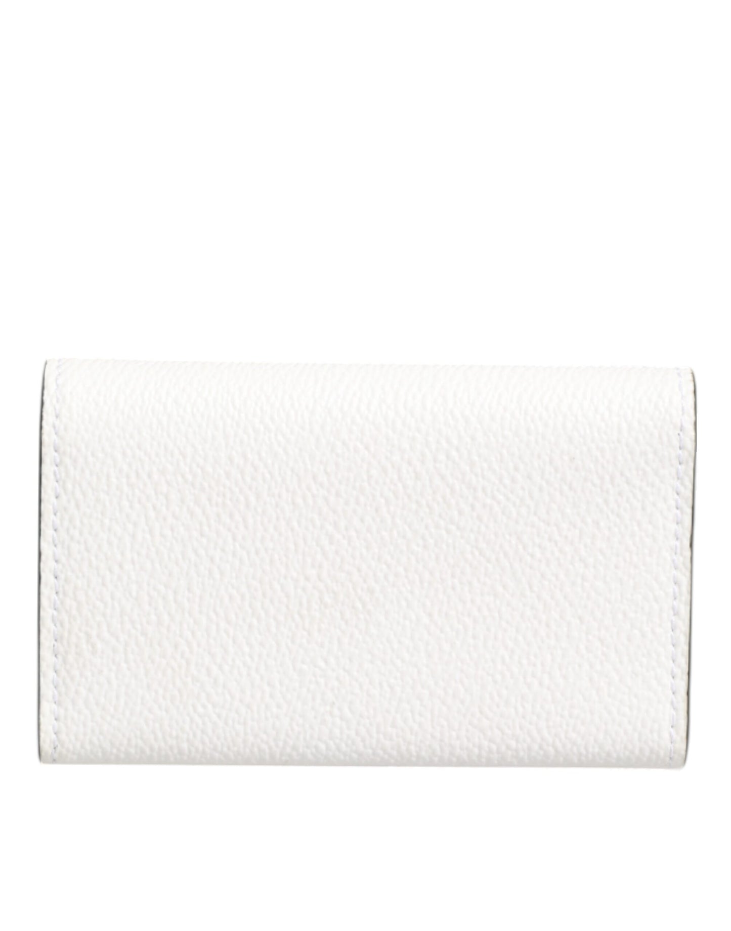 White Leather Card Case Holder Wallet Gold Logo Plate  Key Holder