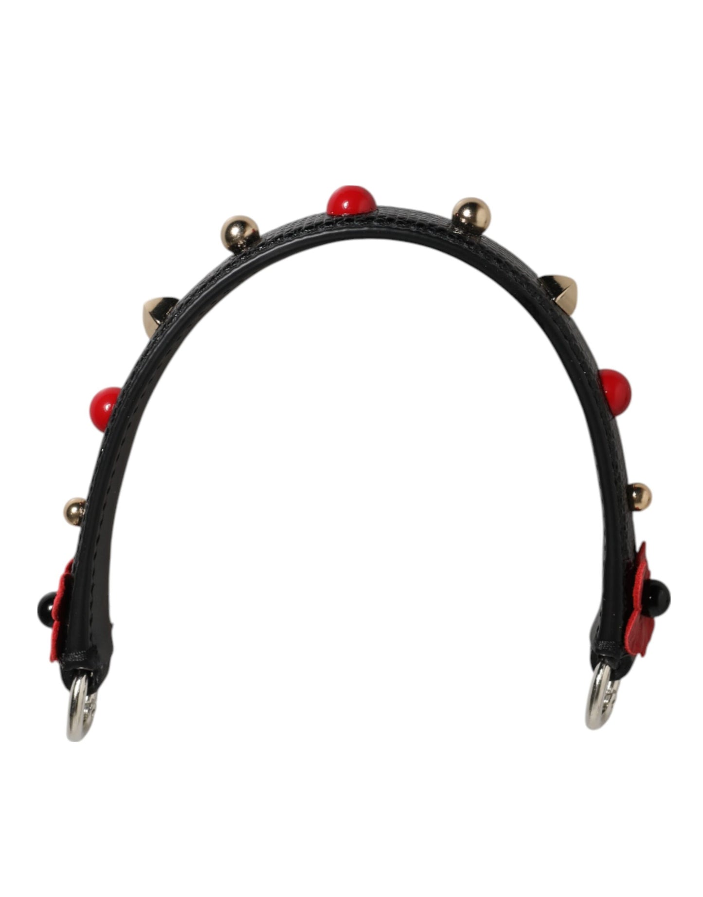 Black Embellished Leather Bag Handle Women Shoulder Strap