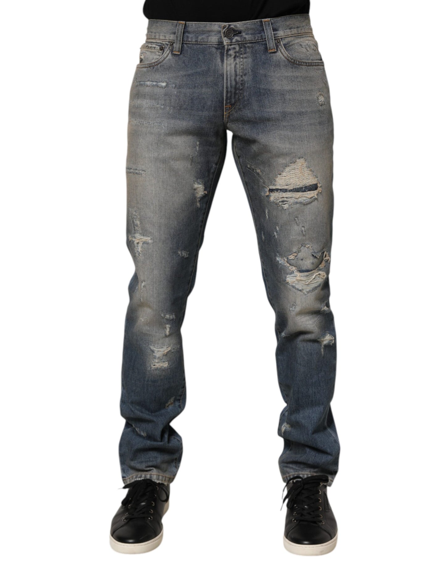 Blue Distressed Denim Slim Fit Pants Jeans
