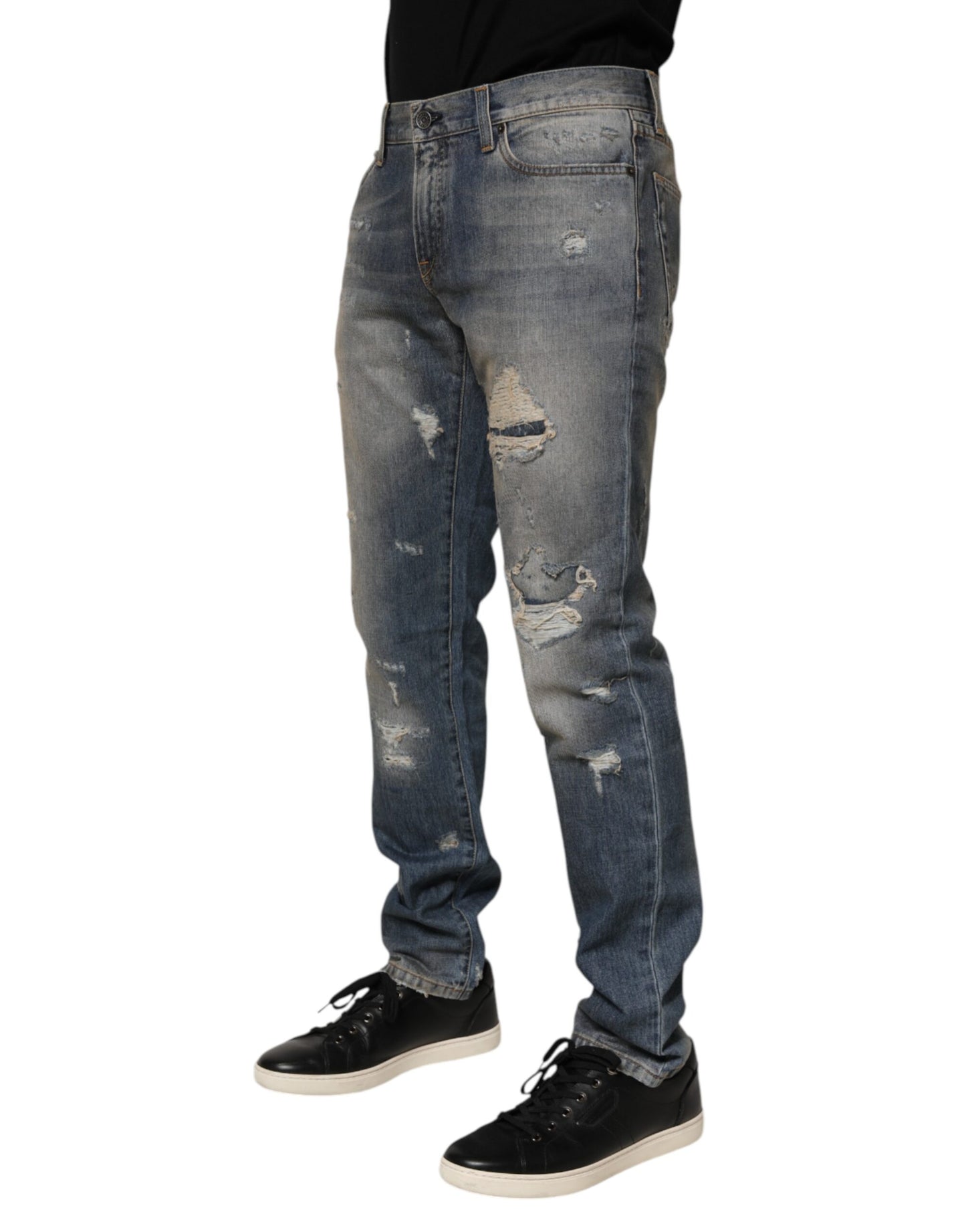 Blue Distressed Denim Slim Fit Pants Jeans