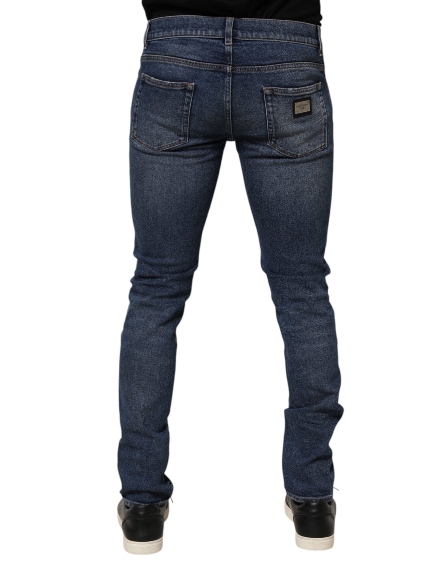 Blue Cotton Logo Plaque Skinny Men Denim Jeans