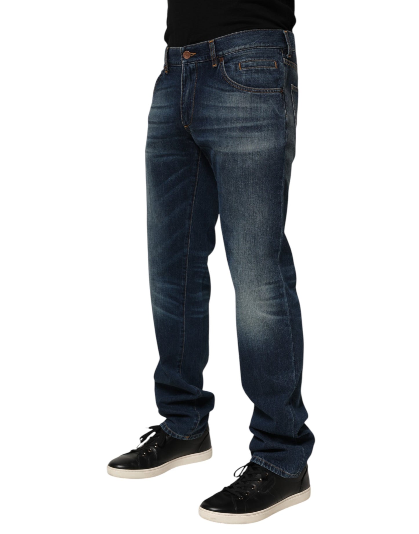 Dark Blue Washed Cotton Skinny Men Denim Jeans