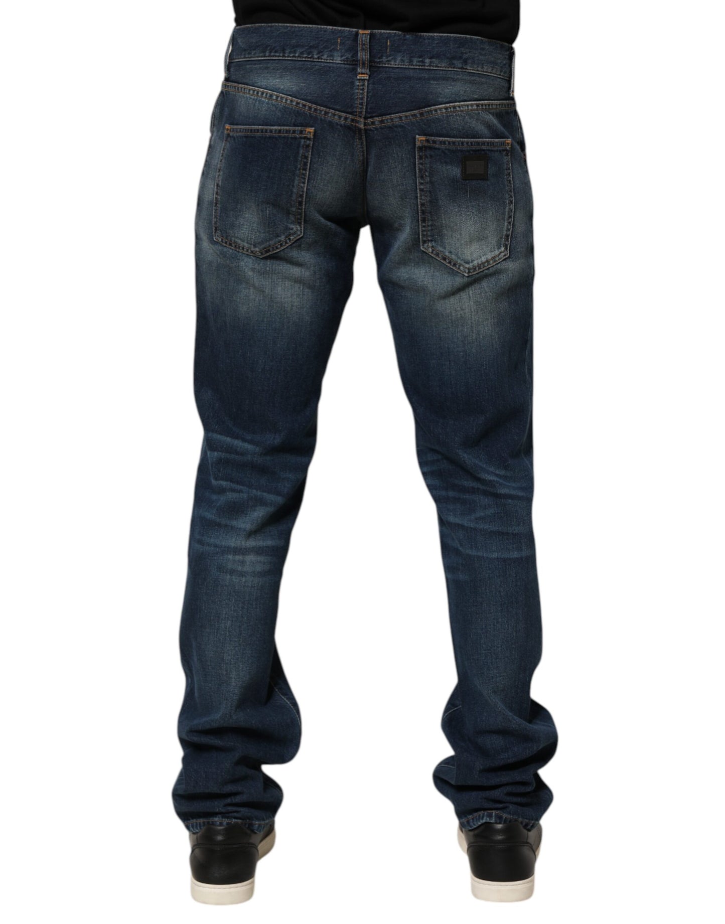 Dark Blue Washed Cotton Skinny Men Denim Jeans