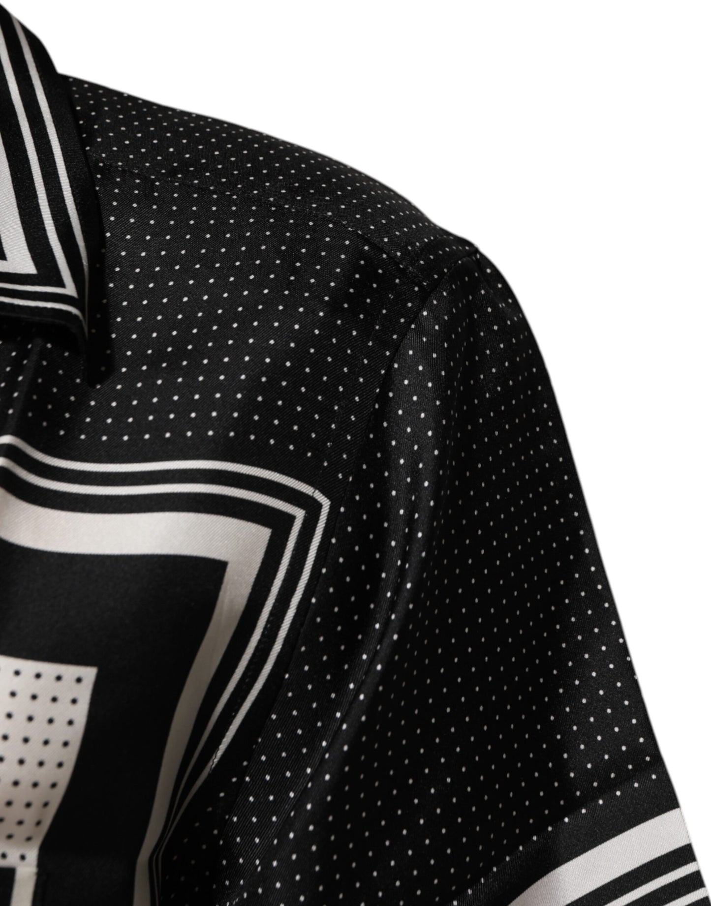 Black White StripeDot Print Casual Polo Shirt