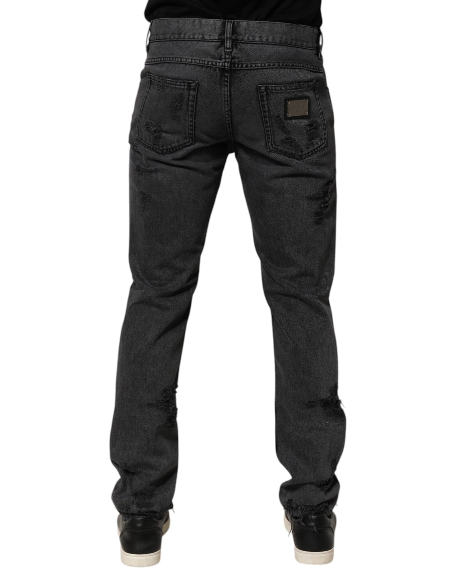 Black Tattered Skinny Cotton Men Denim Jeans
