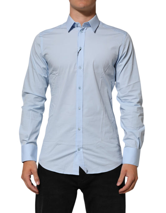 Light Blue Cotton GOLD Formal Men Dress Shirt