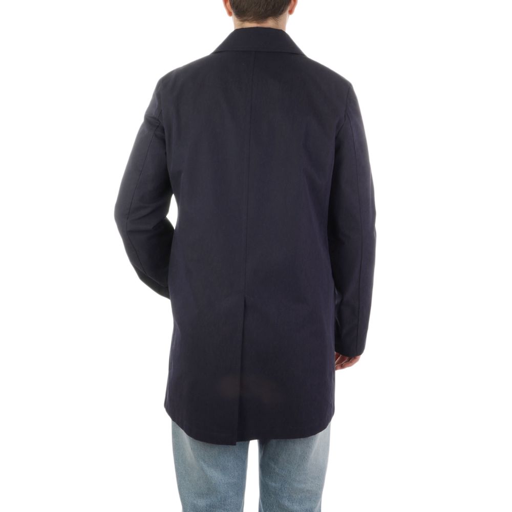 Blue Cotton Men Trench Coat