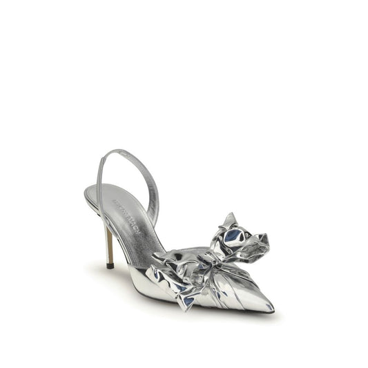 Silver Leather High Heel Pumps