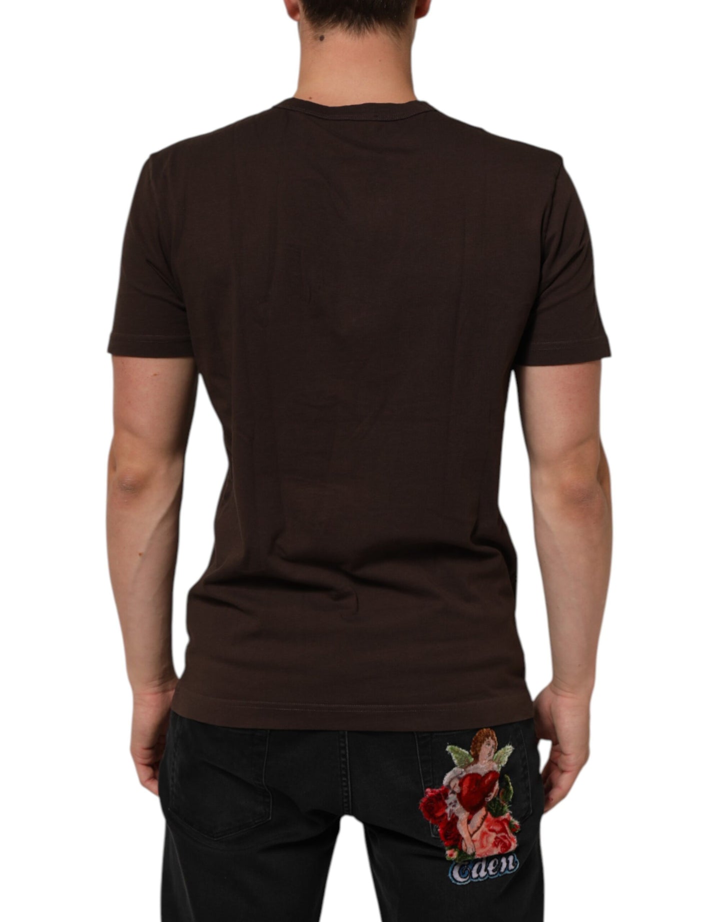 Brown Coin Laurel Print Men Crew Neck T-shirt