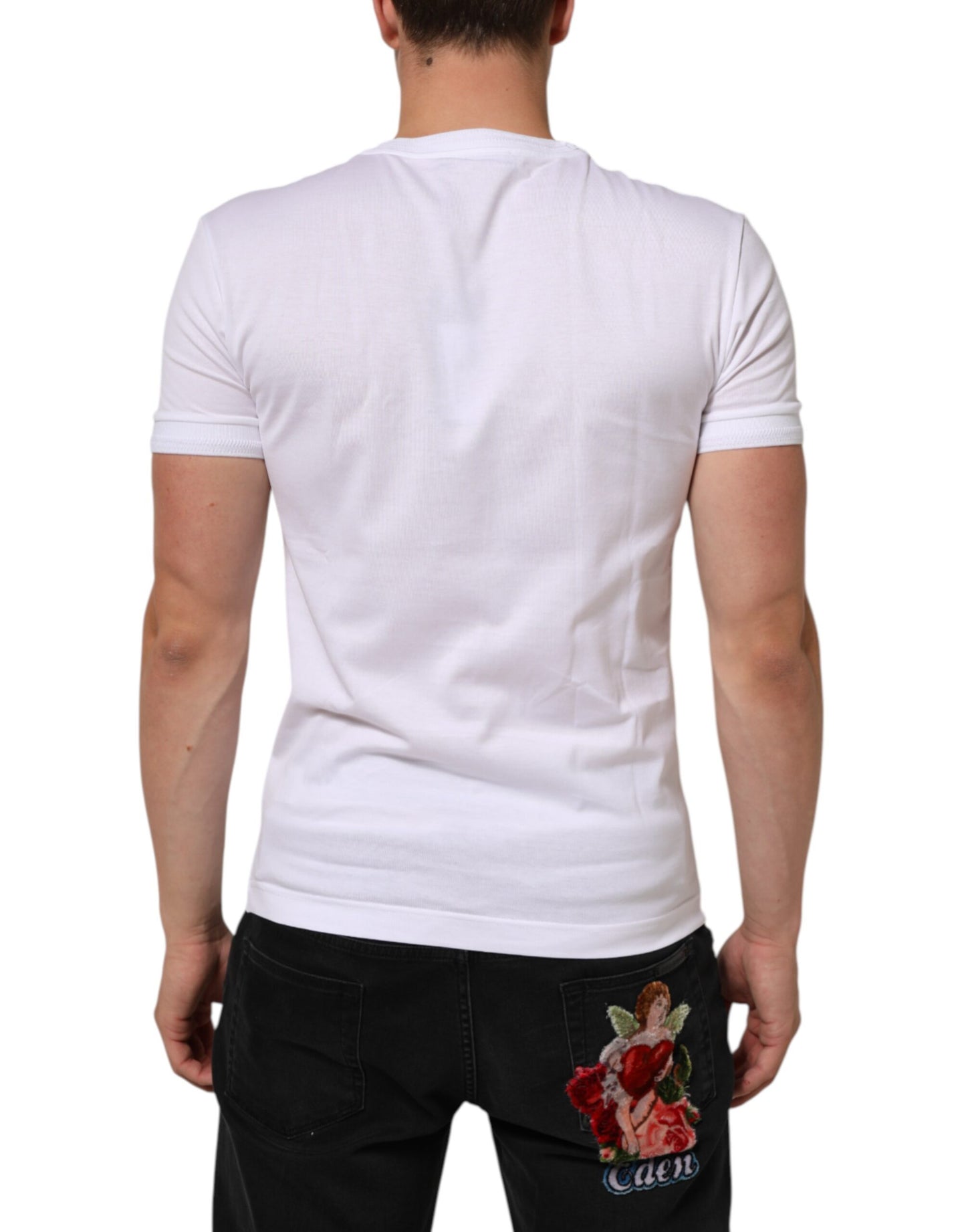 White Cotton Logo Patch Crew Neck  T-shirt