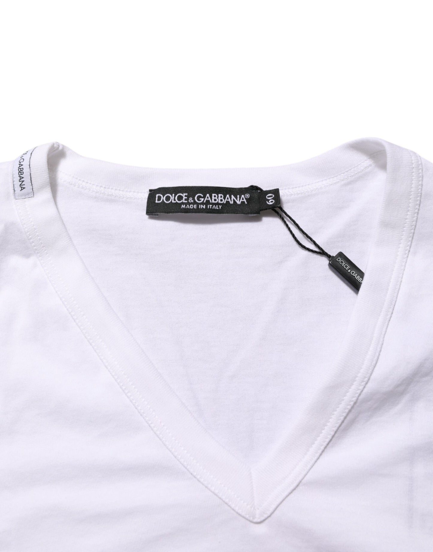 White Cotton V-Neck Short Sleeves T-shirt