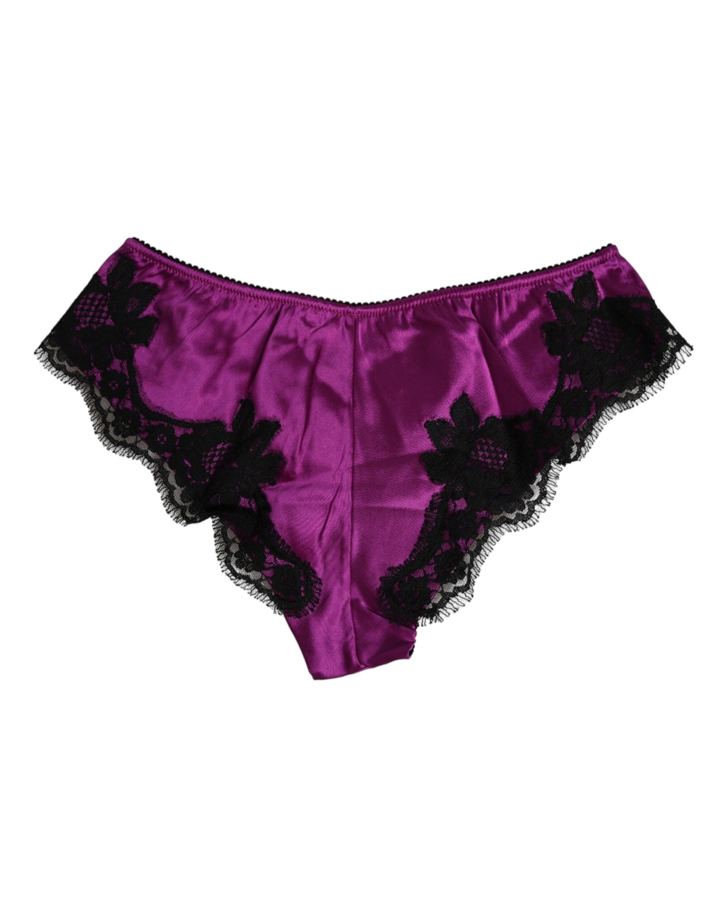 Purple Silk Satin Floral Lace Panty Brief Underwear