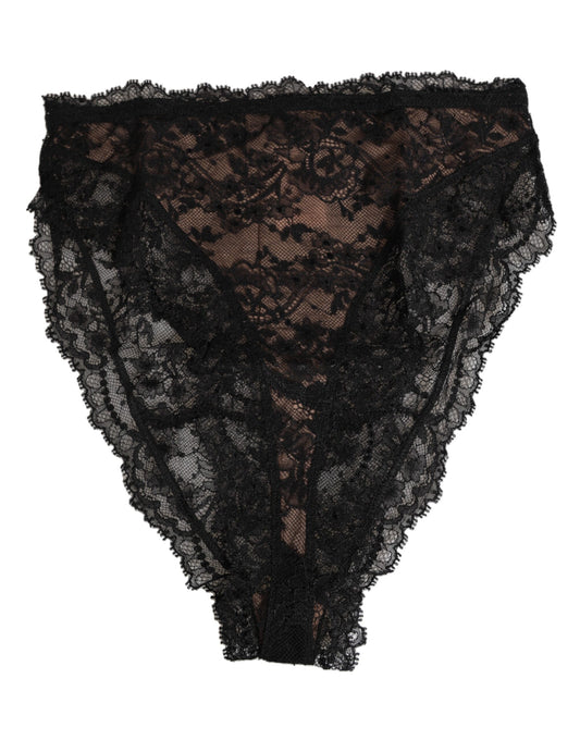 Black Floral Lace Mesh High Brief Panty  Underwear