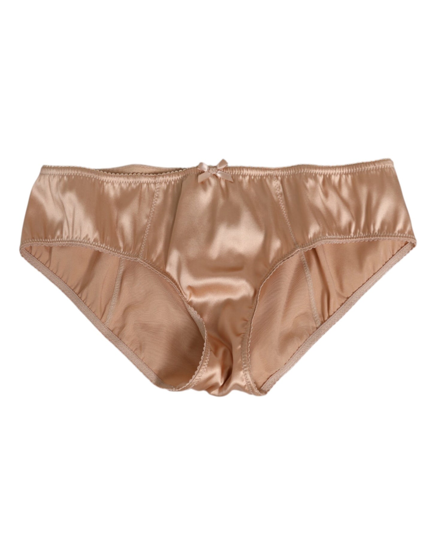 Nude Beige Silk Satin Stretch Bow Briefs Underwear