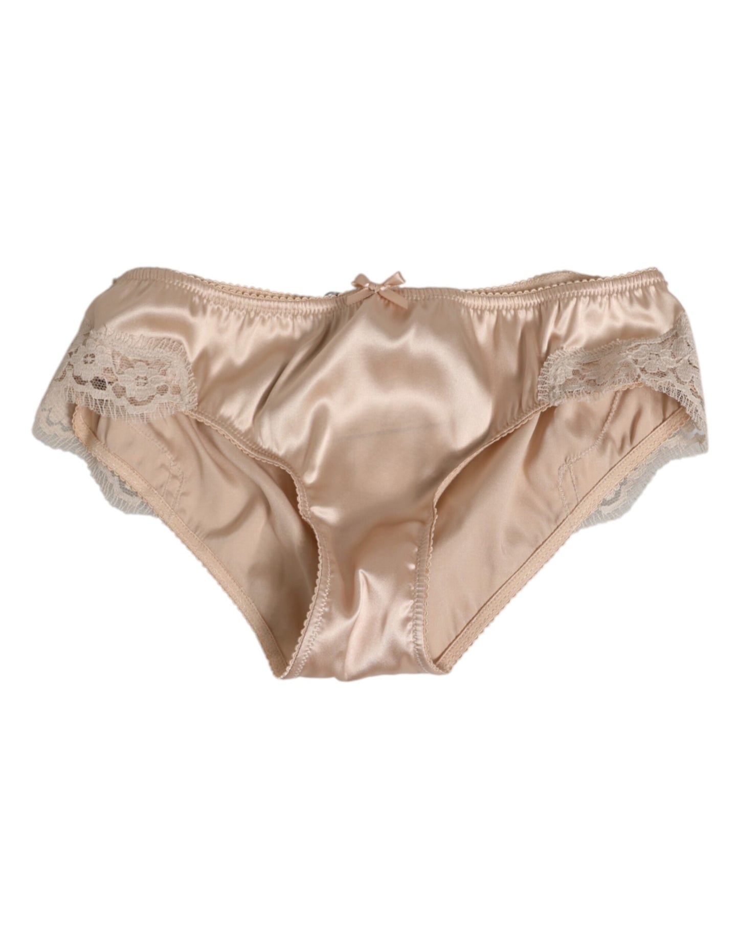 Beige Silk Satin Floral Lace Panty Brief Underwear