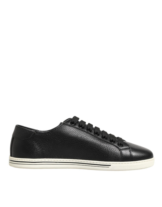 Black Leather Lace Up Low Top Sneakers Shoes