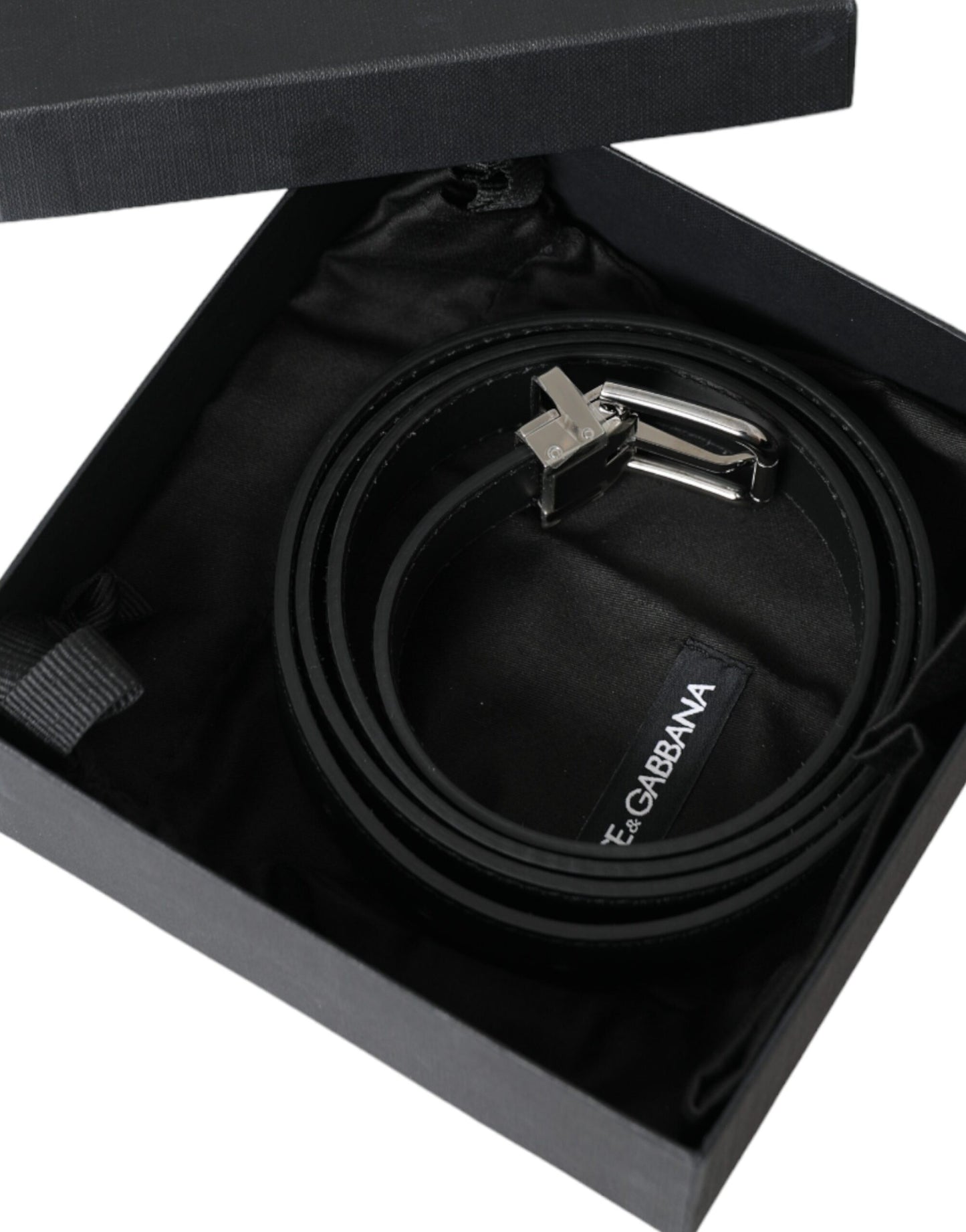 Black Leather Silver Metal Buckle Men Belt