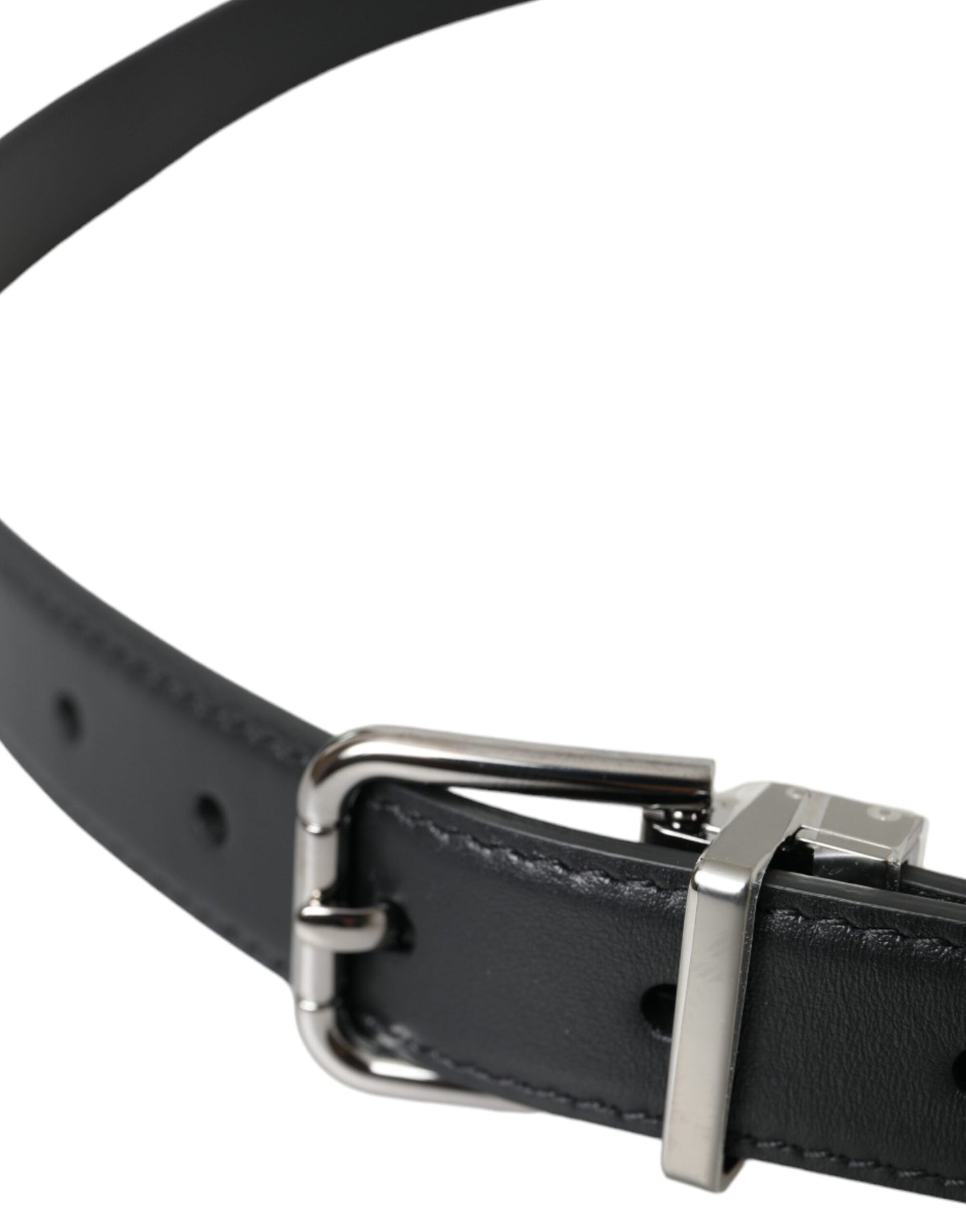 Black Leather Silver Metal Buckle Men Belt