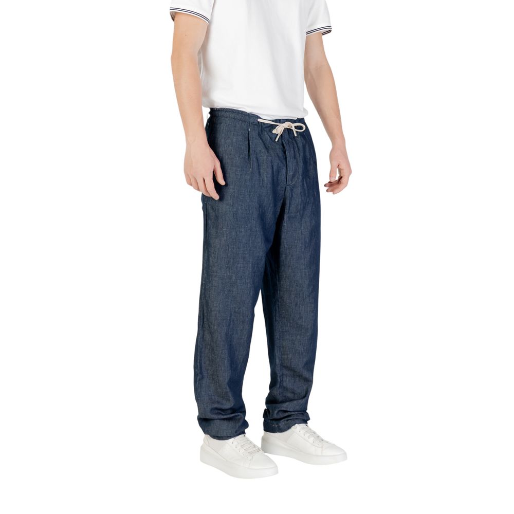 Blue Cotton Casual Pants