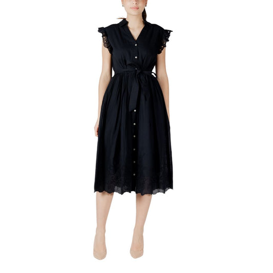 Black Cotton Midi Dress