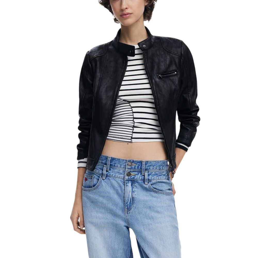 Black Polyester Biker Jacket