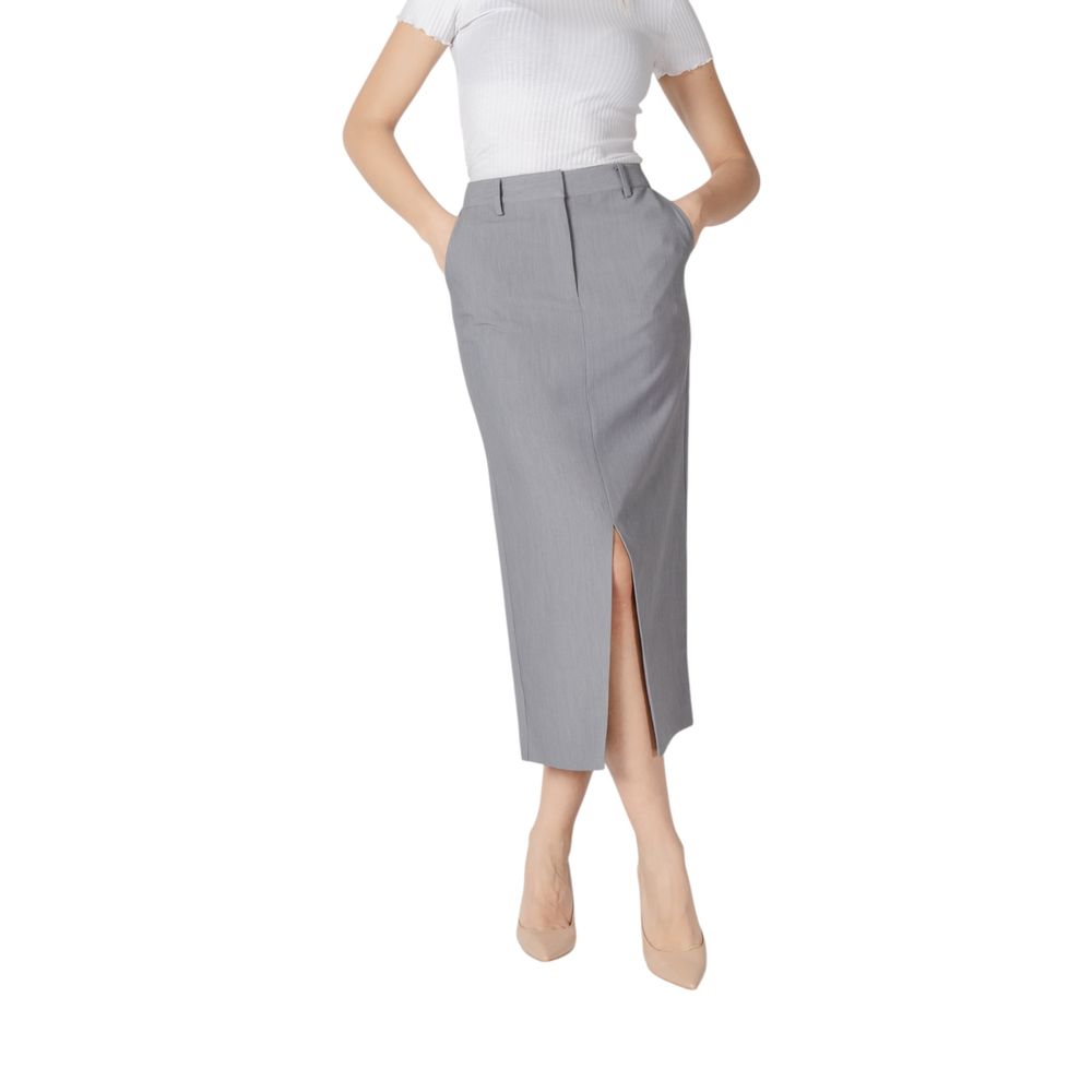 Gray Polyester Long Skirt
