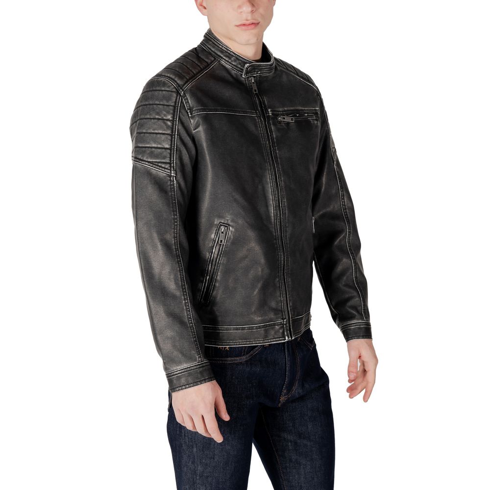 Black Polyester Biker Jacket