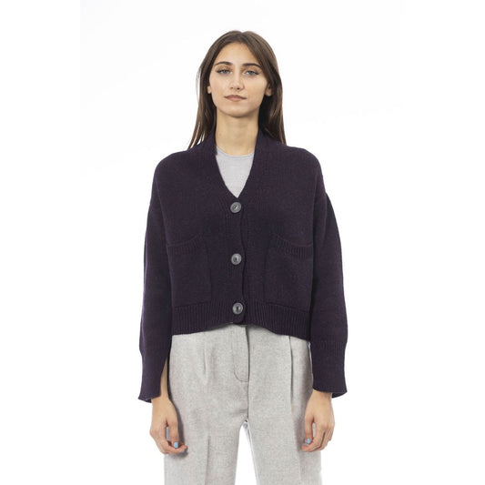 Purple Merino Wool Women Cardigan