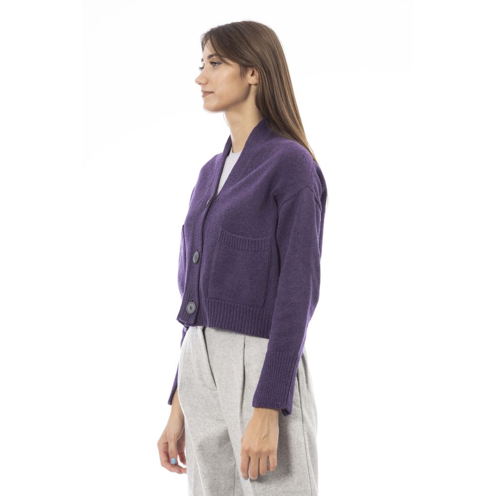 Purple Merino Wool Women Cardigan