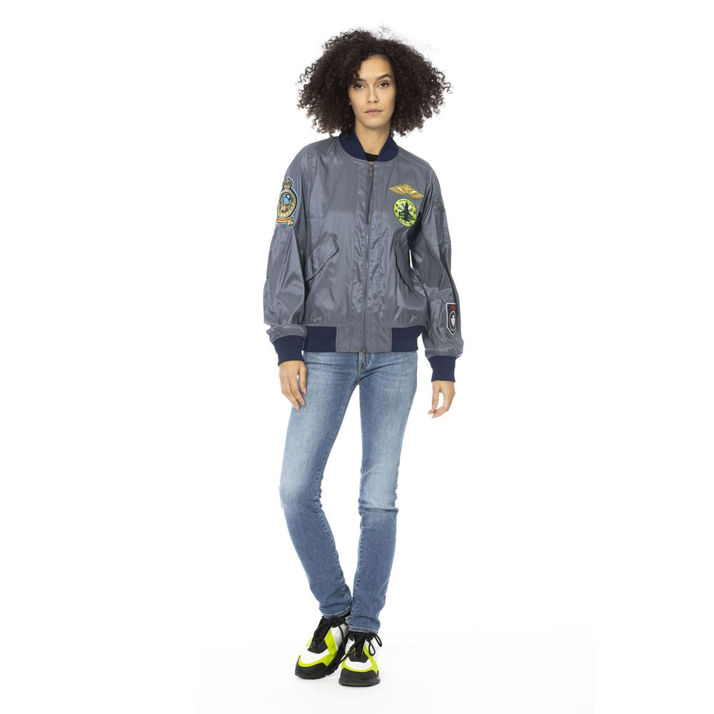 Light Blue Polyamide Women Bomber Jacket