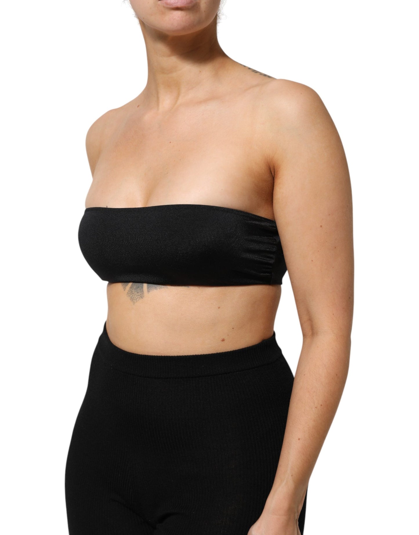 Black Nylon Blend Bandeau Strapless Tube Top